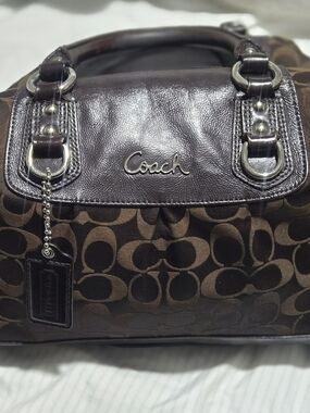 Coach Chocolate Signature Canvas Satchel with Dark Brown Leather Trim